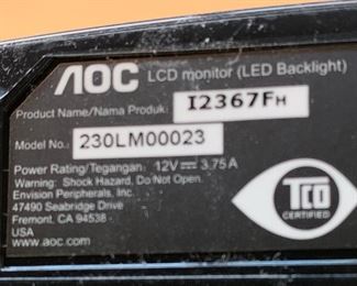 AOC 23in 1080p Monitor 230LM00023 16x21in