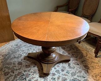 Vintage Walnut Drexel Heritage Dining Table w/ 6 Chairs Table: 30in H x 44in Diameter Comes with 2 18in Leaves HxWxD