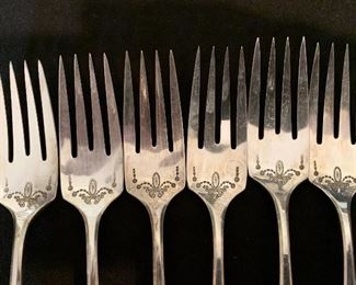 10pc Antique Mother of Pearl Fork & Knife Set Sterling Forks: 6.75 Knives: 6.25in