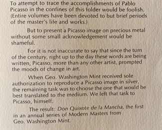 Sterling Silver Picasso Don Quixote De La Mancha Geo Washington Mint 8in Diameter 6oz sterling silver