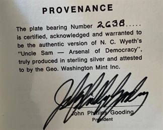 1972 Washington Mint Sterling Silver Wyeth Plate 8in Diameter Plate 301 g sterling