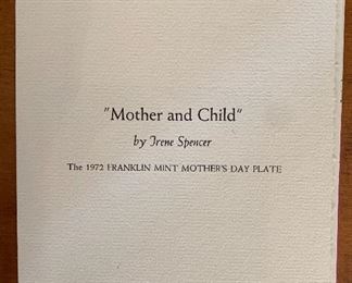 Franklin Mint Sterling Silver 1972 Mothers Day Plate Irene Spencer Mother & child 8in Diameter Plate 197 g sterling
