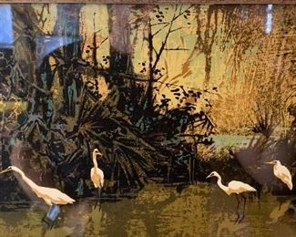 *Signed* Morning Chatter Ron Picou Litho 9x24in