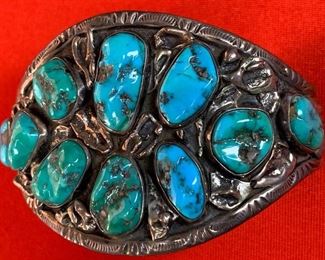 *Signed* Native American Vintage Turquoise Sterling Silver Cuff Navajo 47.5mm thick Sz: 6.5in