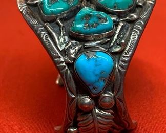 *Signed* Native American Vintage Turquoise Sterling Silver Cuff Navajo 47.5mm thick Sz: 6.5in