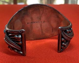 *Signed* Native American Vintage Turquoise Sterling Silver Cuff Navajo 47.5mm thick Sz: 6.5in