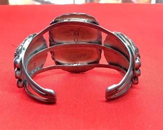 *Signed* Native American Vintage 3 stone Turquoise Sterling Silver Cuff Navajo 2in Thick SZ 6.5in