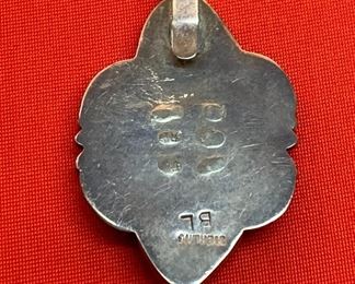 *Signed* Native American Sterling Silver Turquoise Clip Pendant 2 stone Feathers 2in x 1.375in