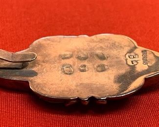 *Signed* Native American Sterling Silver Turquoise Clip Pendant 2 stone Feathers 2in x 1.375in