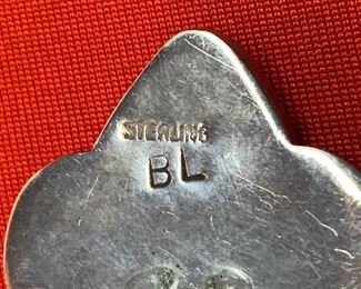 *Signed* Native American Sterling Silver Turquoise Clip Pendant 2 stone Feathers 2in x 1.375in