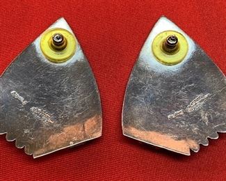 *Signed* Navajo Earrings Alvin Lula Begay Sterling Silver Turquoise, Coral 1.75x1.5in