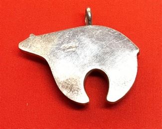 *Signed* Navajo Tommy Singer Sterling Silver Fetish Bear Pendant 2.625 x 2.125in