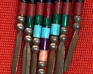 *Signed* Native American QT Sterling Earrings 2.75 hang length x .75in W