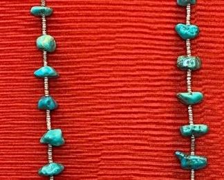 Vintage Native American Chunky Turquoise Necklace Heishi 14in Hang 29in total length