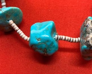 Vintage Native American Chunky Turquoise Necklace Heishi 14in Hang 29in total length