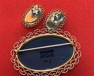 Wedgewood Black Jasperware Brooch & Earrings Cameo Brooch: 1.75 x 1.25in