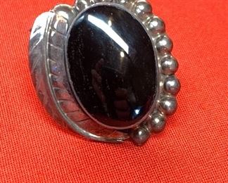 Vintage Sterling Onyx Mexico Ring Sz 5.5 1.25in sz: 5.5