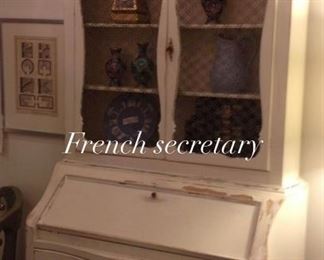 French painted secretary. approx 7 1/2' tall x 41" wide, 20" deep. Heavy. Comes in 2 pieces. 
