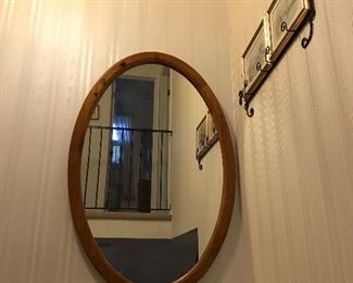 Oval mirror with pine frame