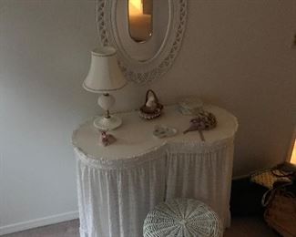 Wicker dressing table with matching chair and mirror