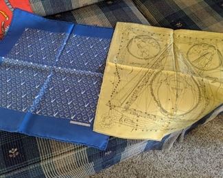 Hermès "La Musique des Spheres" Handkerchief (yellow) & Hermès Handkerchief (blue)