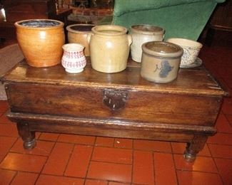 Spanish Colonial style Storage Chest,  Small Salt Glaze Crocks