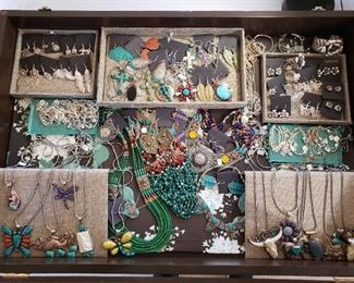 Bohemian jewelry with silver and stones from Tibet; whimsical fine silver jewelry from Thailand. All 50% off!