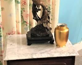 Peacock Lamp, Marble Topped Side Table