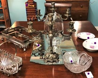 Silver Candleholders, Chafing Dish, etc.