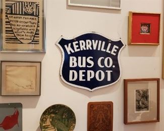 TWO SIDED KERRVILLE BUS SIGN (ENAMELED STEEL)