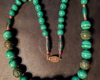 Malachite necklace with Ivory Rabbit Netsuke
