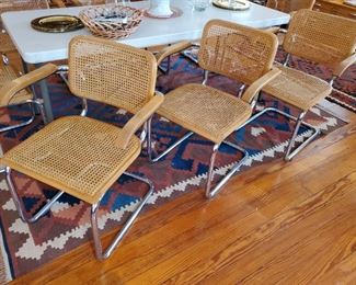 EIGHT (8) KNOLL 1970's CANE & CHROME ARM CHAIRS
