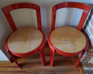 TWO MCM RED LACQUERED CHAIRS