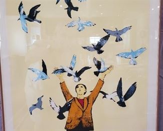Herbert Mears "BOY WITH PIGEONS" s/n framed print
