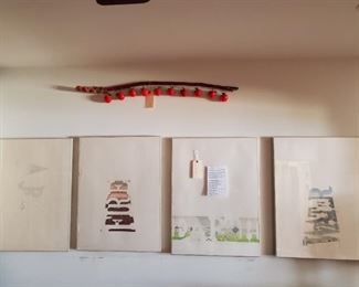 Jack Boynton "ELEMENTS" set of 4 S/N lithographs ... Jack Boynton "STICK WITH APPLES" sculpture