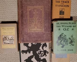 1868 GRAMMAR OF ORNAMENT,  1924 AMERICAN TRADE MARKS 1922 SIGNED THE TRACK OF THE TYPHOON, 1955 SIGNED SYD BYRD'S HOUSTON,  1903 LTD ED. WIZARD OF OZ, 1946 ALICE IN WONDERLAND