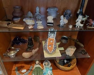 PRE-COLUMBIAN ARTIFACTS, ACOMA DOLL, ALEXANDER DOLLS, KNIVES, MISC.