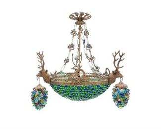  French Empire ChandelierColorful Stag Motif