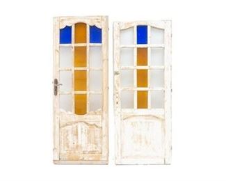 Pair of Architectural Doors Stained Glass Accents