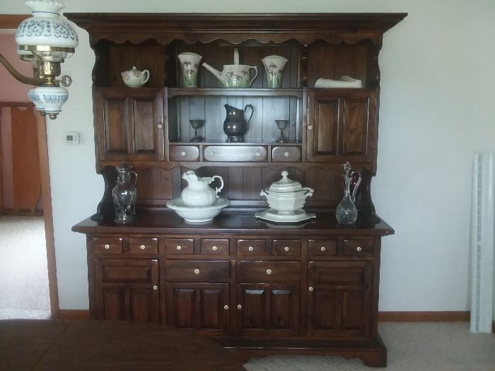 Ethan Allen Hutch,  20 x 72 x 80 H – Overall
Top – 3 Drawers, 2 Cabinets ~ Base 6 Drawers, 4 Cabinets
