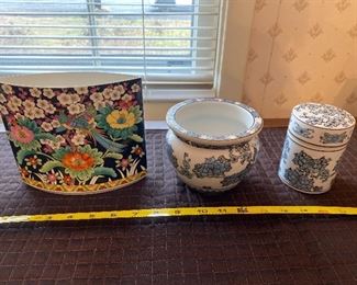 Vintage Bone China Floral Vase $75; Porcelain Pot and Jar Set $55