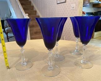 1941 Wedding Present - 5 Cobalt Blue Stem Glasses $40 