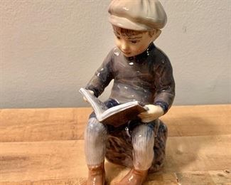 $150- Dahl Jensen Royal Copenhagen  "Boy with Book"  3" W, 4" D, 5.5" H.  
