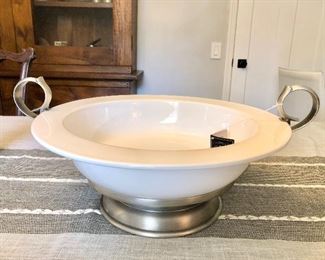 $40  Large ceramic bowl-  pewter handles - new with tags.  bowl 14.25" diam, 5.5" H (17.75" total W)