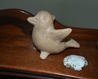 1) Hand carved Soapstone bird   2) Raw Turquoise stone