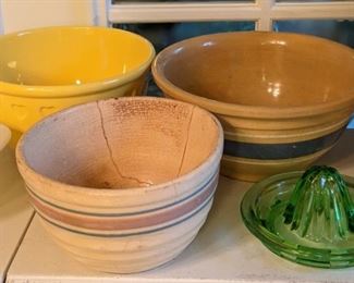 Old Mixing Bowls and Green Depression Reamer