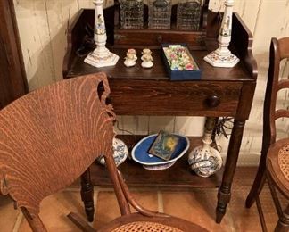 Another antique  washstand; antique decanter caddy; antique rocker
