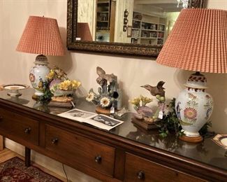 Sofa/entry table; matching lamps from Quimper France