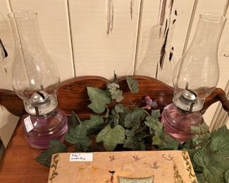 Oil lamps (This house has rare pecky cypress paneling.)