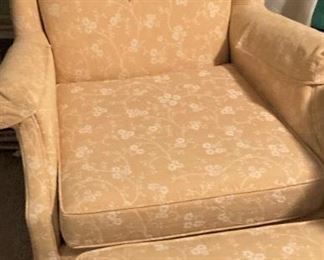 Yellow arm chair and matching ottoman